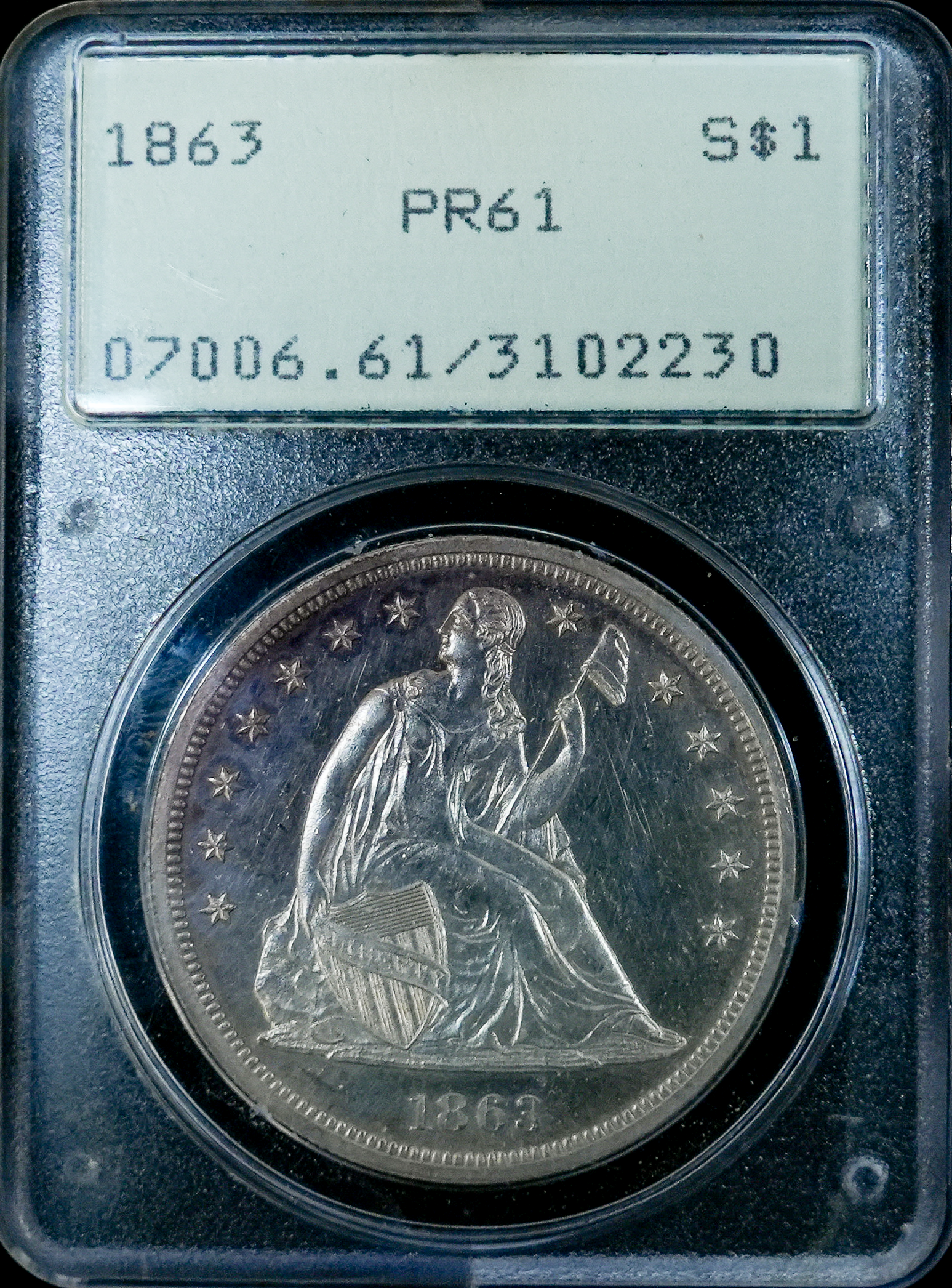 1863 Seated Liberty Dollar PR61